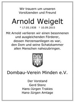 Traueranzeige Arnold Weigelt Traueranzeige Arnold Weigelt